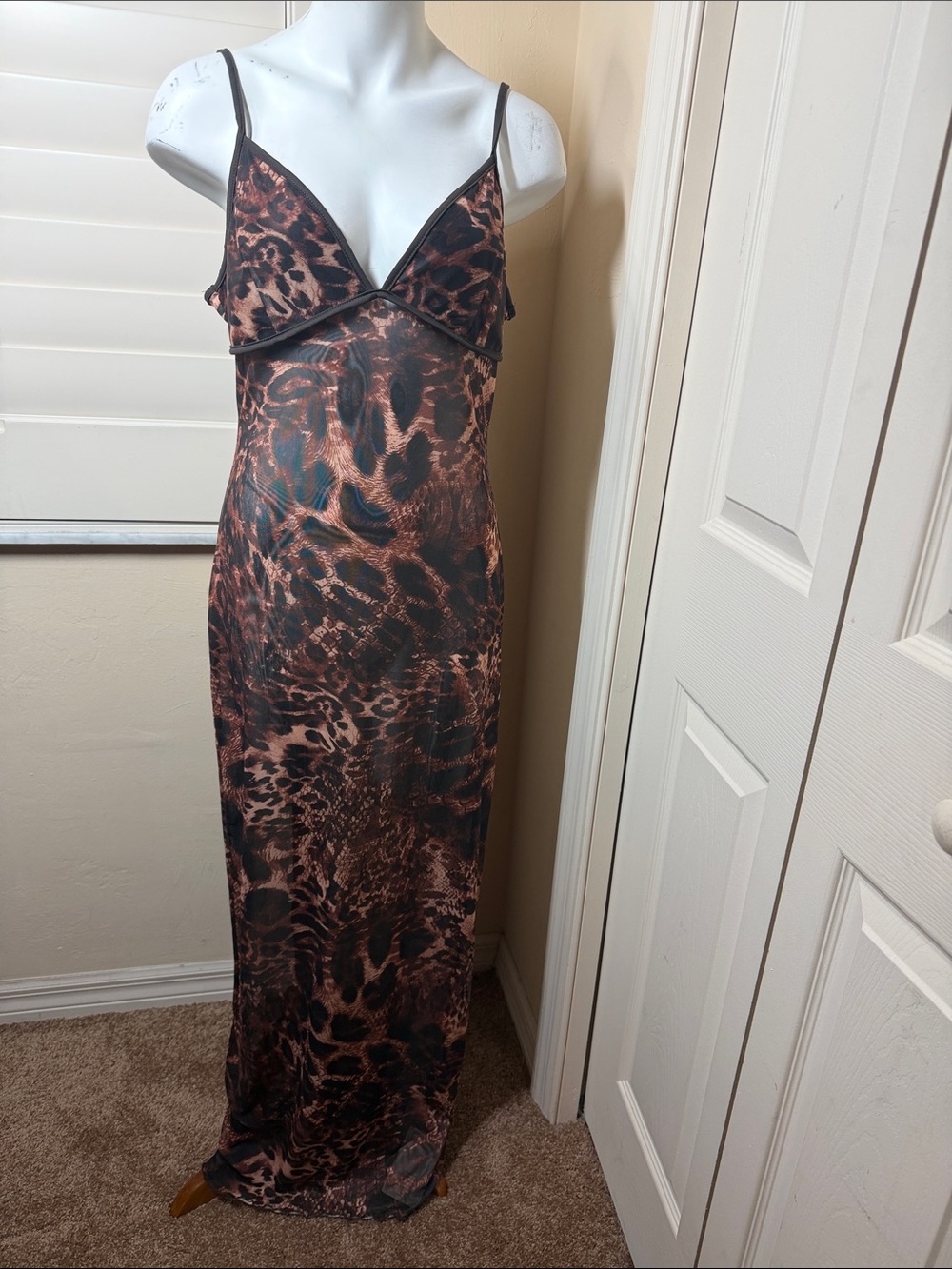 SHEIN Bae Brown and Black Animal Print Maxi Slip Dress SHEER NWT 0XL